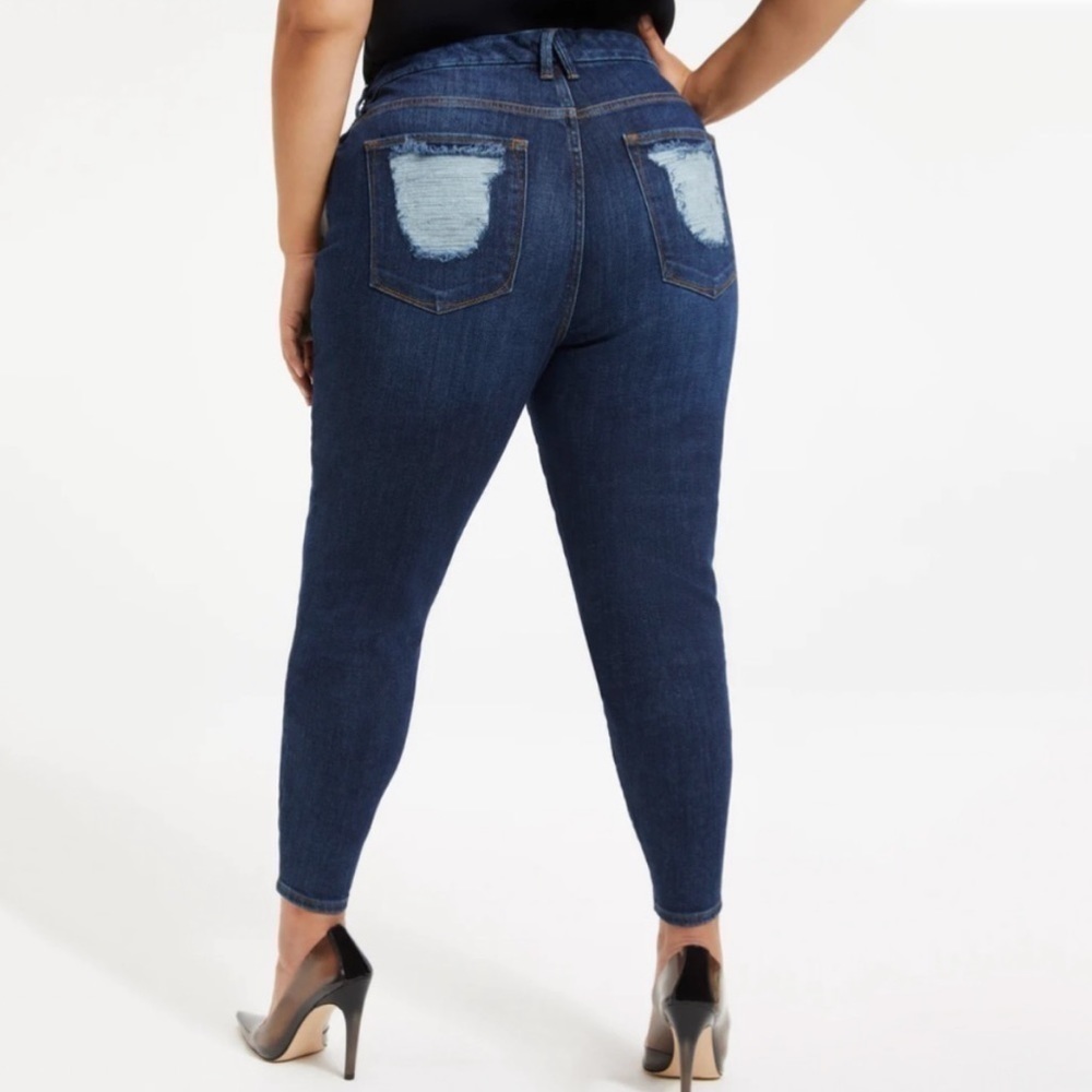 NWT Good American Good Waist High Rise Skinny Jeans w/ Chewed Pockets Indigo203